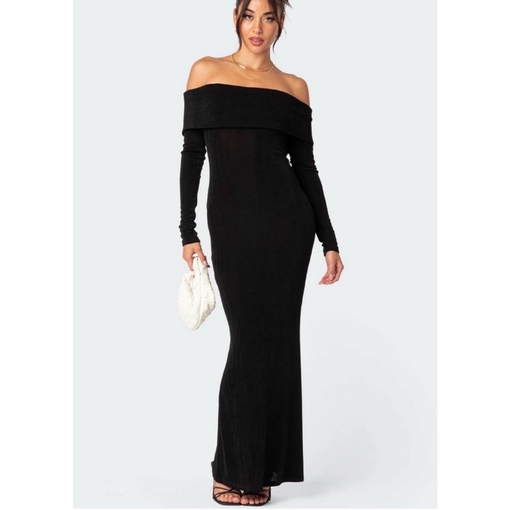 Edikted Black Long Sleeve Maxi Dress